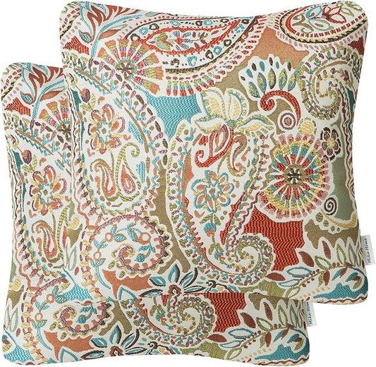 Mika Home Pack of 2 Decorative Pillow Covers Throw Pillow Cases,Paisley Pattern,18X18 Inches,Red Teal Cream Multicolor