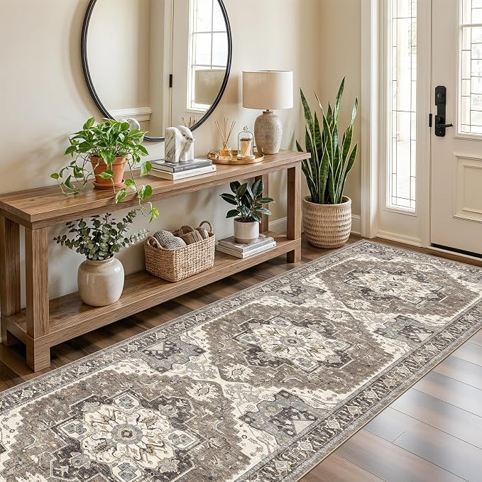 Washable Kitchen 3x8 Runner Rug - 3x8 Hallway Rug Distressed Mats Non-Slip Soft Room Floor Carpet for Dining Room (Beige,3x8)