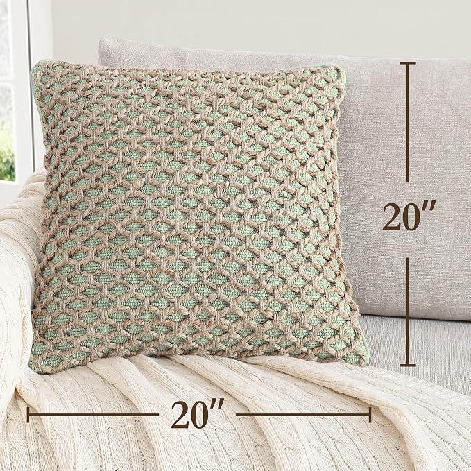 Boho Living Jada Decorative Throw, Includes Accent, Premium Woven Design, Living Room Décor, (2) 20" x 20" Pillow Cover with Insert, Sage Green