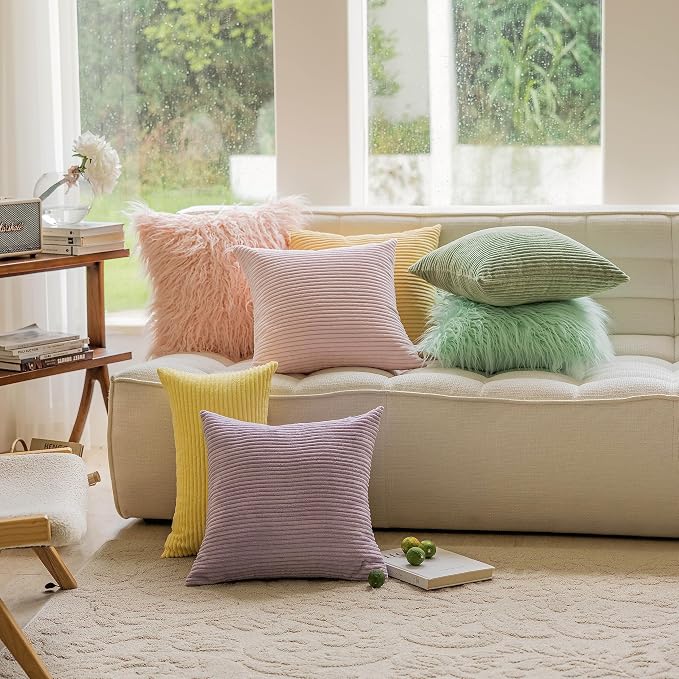 Home Brilliant Blush Pink Pillow Covers Throw Pillow Covers for Women Super Soft Striped Velvet Pillow Covers Set of 2 26x26 inch, Blush Pink