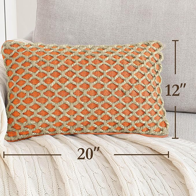 Boho Living Jada Premium Woven Design, Decorative Throw, Living Room Décor, (1) 12" x 20" Pillow Cover, Harvest Orange
