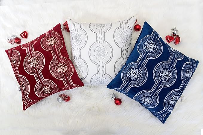 Embroidery White Velvet Throw Pillow Cover, Merry Christmas Series Snowflake Drop Luxury Soft Fuzzy Cozy Warm Slik Gift Square Couch Cushion Pillow Case 20 x 20 Inch, Cover Only