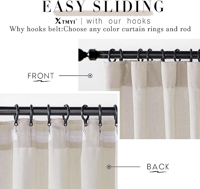 XTMYI 90 Inches Long Oatmeal Country Curtains for Living Room,Sheer Linen Shabby Chic Curtains for Bedroom 70 Inches Wide