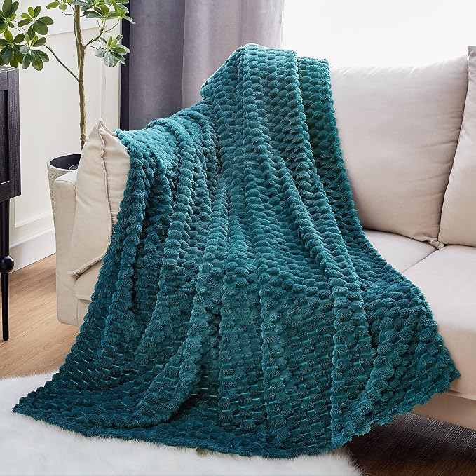 EXQ Home Soft Fleece Full Blanket – Cozy Lightweight 3D Imitation Turtle Shell Jacquard Blanket for Couch Bed – All-Season Warm Fuzzy Flannel Blanket for Women Mom Her Gifts(84"x90",Teal)