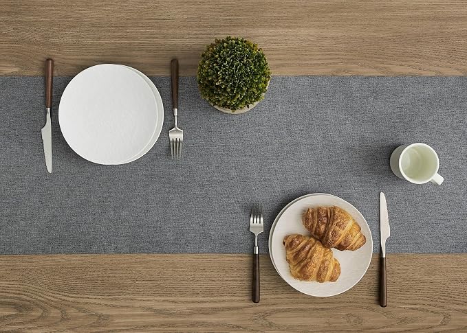 ZeeMart Basic Linen Style Table Runner, 14x72 Inch Charcoal | Mitered Corner Design, Medium Weight Fabric, Rustic Farmhouse Style, Machine Washable Easy Care Everyday Table Scarf