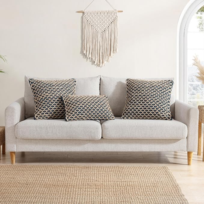 Boho Living Jada 2 Pc Decorative Throw Pillow Covers, Pillow Insert not Included, Premium Woven Design, Living Room Décor, (2) 20" x 20", Indigo