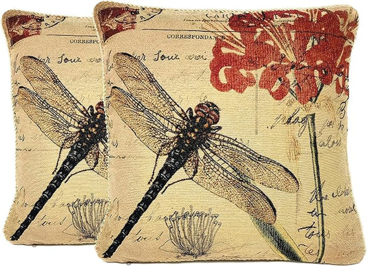 Tache 2 Piece 18 x 18 inch Square Exotic Vintage European Fly High Dragonfly Decorative Cushion Pillow Throw Cover Set