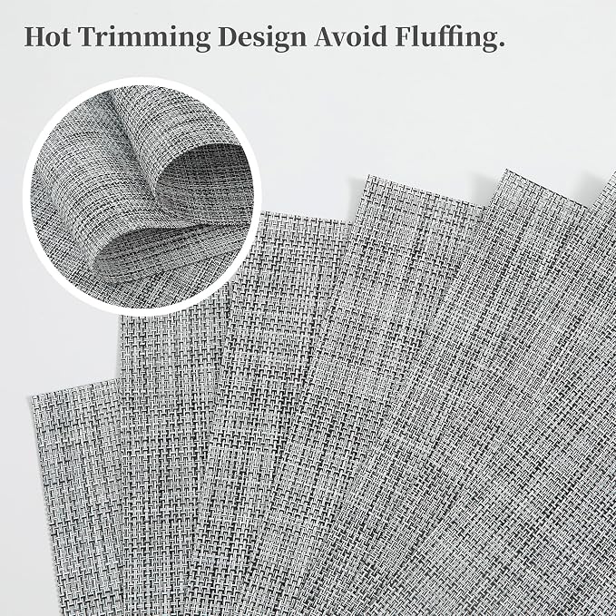 Leetaltree Linen Grey Placemats Set of 8 - Heat Resistant Non-Slip Place mats for Dining Table, Washable Durable PVC Vinyl Woven Table Mats（Linen Grey, 8）
