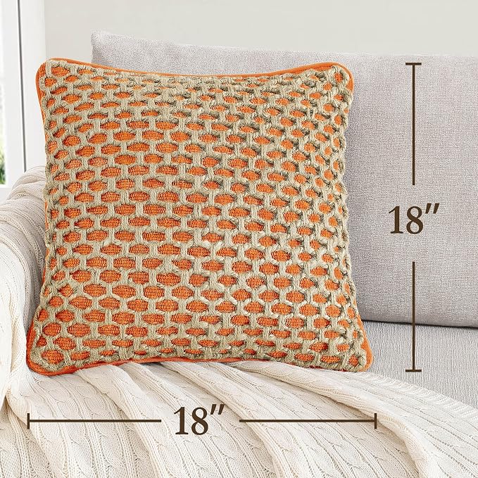 Boho Living 18x18 Harvest Orange Throw Pillow Covers Pillow Insert not Included - Boho Pillow Covers Only, Pack of 2