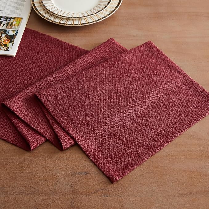 ZeeMart Rustic Cotton Linen Table Runner, 13x36 Inches Burgundy | Farmhouse Style Linen Table Runners 36 Inches Long, Washable Kitchen Dining Table Decoration for Home Party Decor