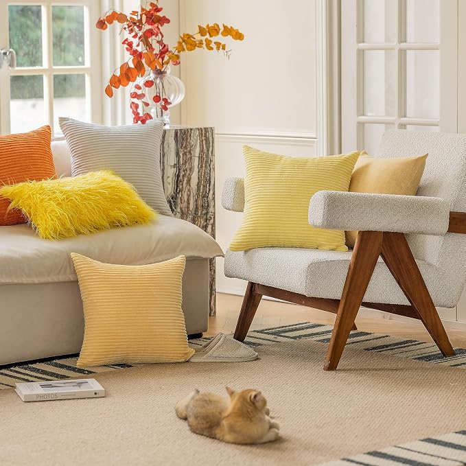 Home Brilliant 22x22 Throw Pillow Covers Decor for Couch Euro Sham Covers Decorative Pillow Covers 56x56 cm Cushion Covers for Summer Decor, 22x22 inch Light Yellow