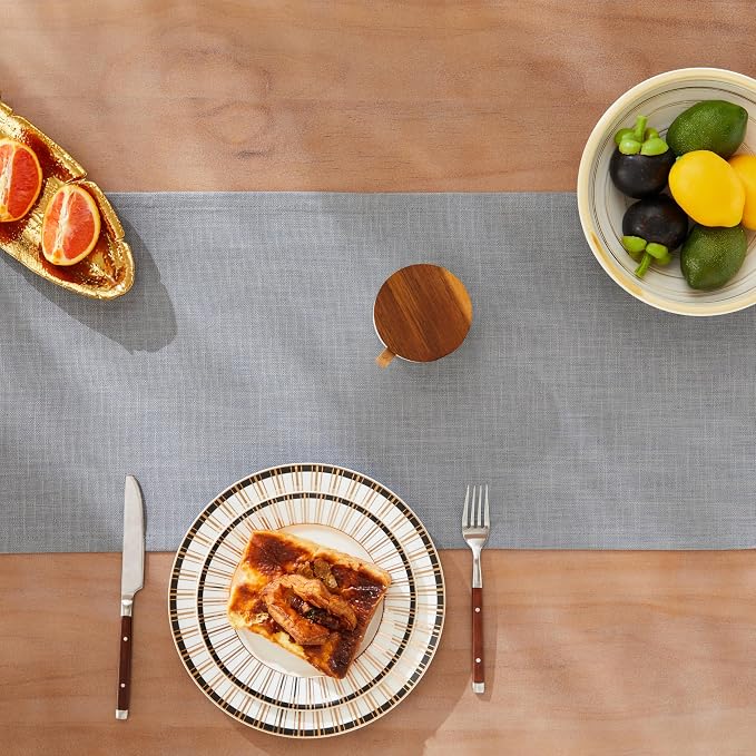 ZeeMart Rustic Cotton Linen Table Runner, 13x72 Inches Blue Ashes | Farmhouse Style Linen Table Runners 72 Inches Long, Washable Kitchen Dining Table Decoration for Home Party Decor
