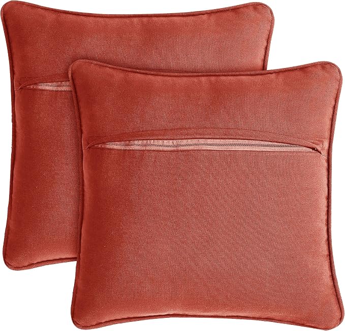 Boho Living Jada Premium Woven Design, Decorative Throw, Living Room Décor, (2) 20" x 20" Pillow Covers, Rust 2 Count