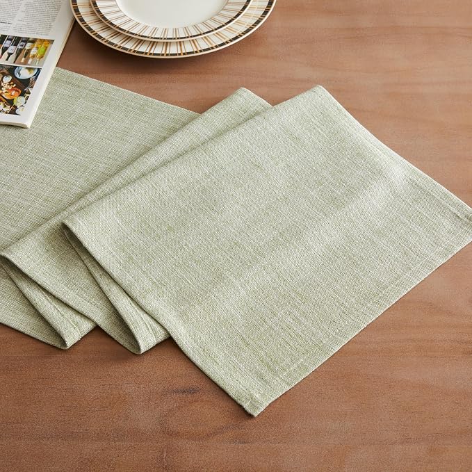 ZeeMart Rustic Cotton Linen Table Runner, 13x60 Inches Green | Farmhouse Style Linen Table Runners 60 Inches Long, Washable Kitchen Dining Table Decoration for Home Party Decor