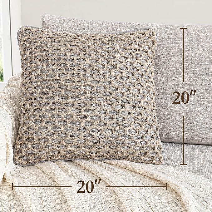Boho Living Jada 2 Pc Decorative Throw Pillow Covers, Pillow Insert not Included, Premium Woven Design, Living Room Décor, (2) 20" x 20", Grey