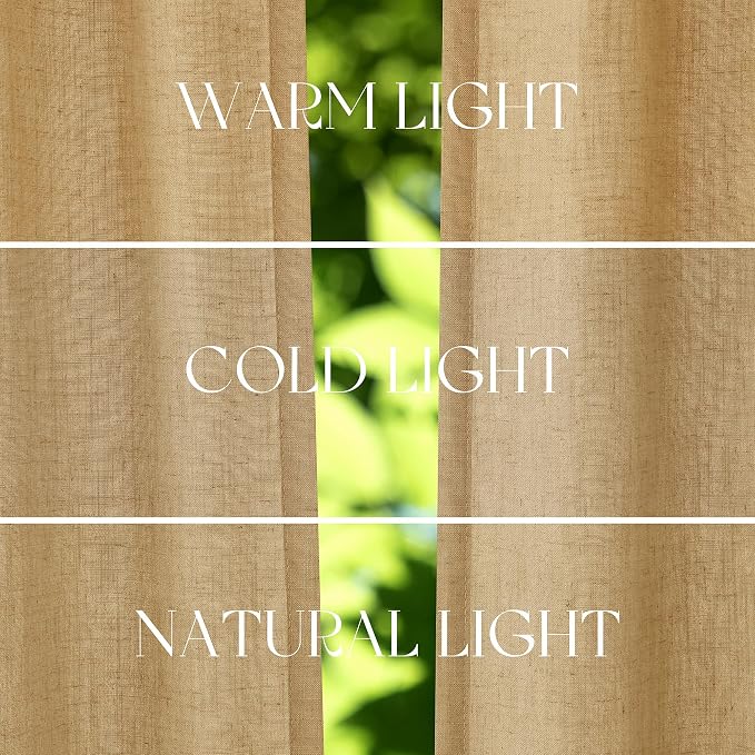 Jowels Gold Yellow Linen Curtains 84 Inch Long 2 Panels for Living Room | Light Filtering Semi Sheer Curtain, Back Tab Pocket Pleated Look, Boho Farmhouse Textured Privacy Drapes for Bedroom Window