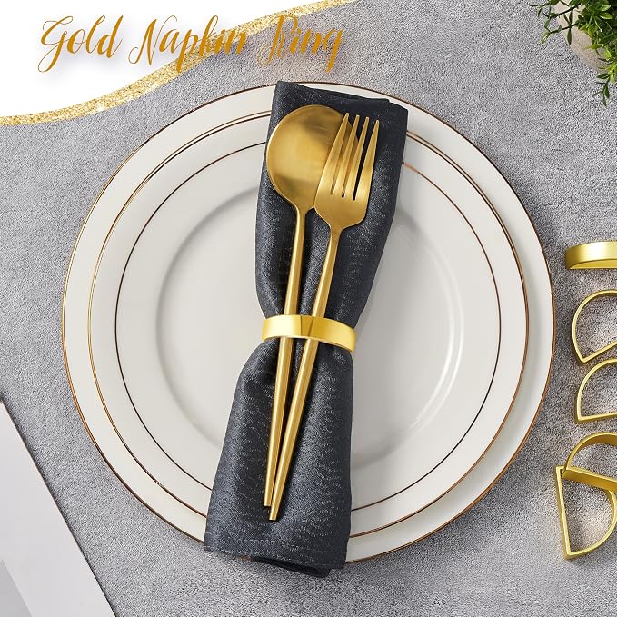 APTWOW Bright Gold Napkin Rings Set of 6, Fall Thanksgiving Table Decor | Semicircle, Metal, Gold Napkin Holder Buckles, Fall Napkin Rings for Dinner Table Decor, Wedding, Banquet, Valentines Day