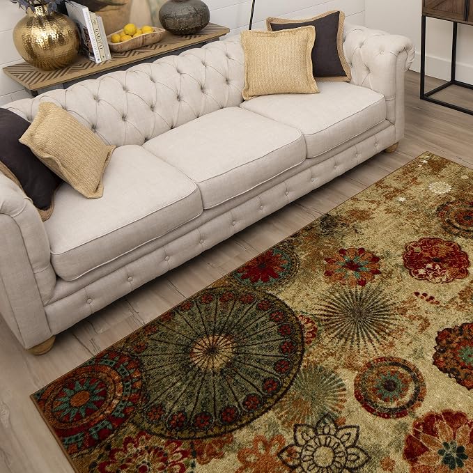 Mohawk Home Caravan Ornamental Floral Medallion 5' x 8' Area Rug - Orange - Perfect for Living Room, Dining Room, Office