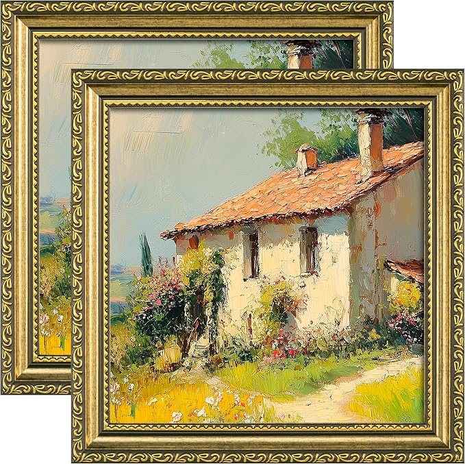 eletecpro 8x8 Vintage Picture Frame, Glass Cover, Gold, 2-Pack