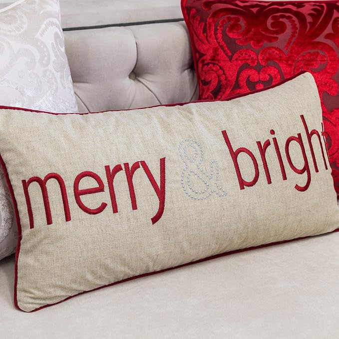 Embroidery Velvet Throw Pillow Cover, Merry Christmas Series (Natural)