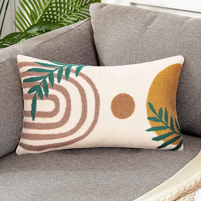 Merrycolor Boho Throw Pillows 12x20 Inches,Soft Mid Century Modern Pillowcase Lumbar, Aesthetic Decorative Throw Pillows for Couch Bed Sofa Bedroom(Only 1 Pillow Cover)