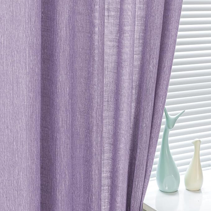 MYSKY HOME Boho Curtains 90 Inch Long Farmhouse Living Room Curtain Drapes, Soft Light Filtering Semi Sheer Window Treatments for Sliding Glass Door Doorways Back Tab, 50" x 90", Purple, Set of 2