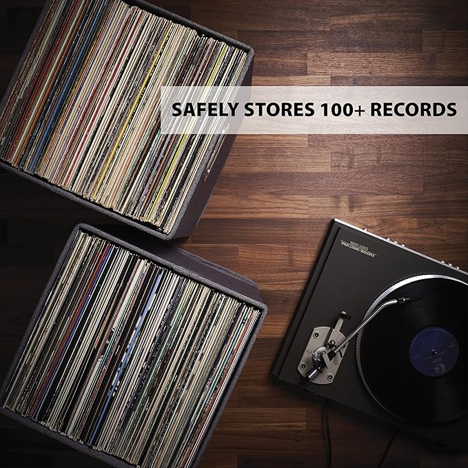 Decorative Vinyl Record Storage Box for 50+ Single Records - LP Holder