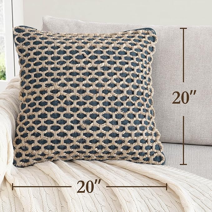 Boho Living Jada Decorative Throw, Includes Accent, Premium Woven Design, Living Room Décor, (2) 20" x 20" Pillow Cover with Insert, Indigo