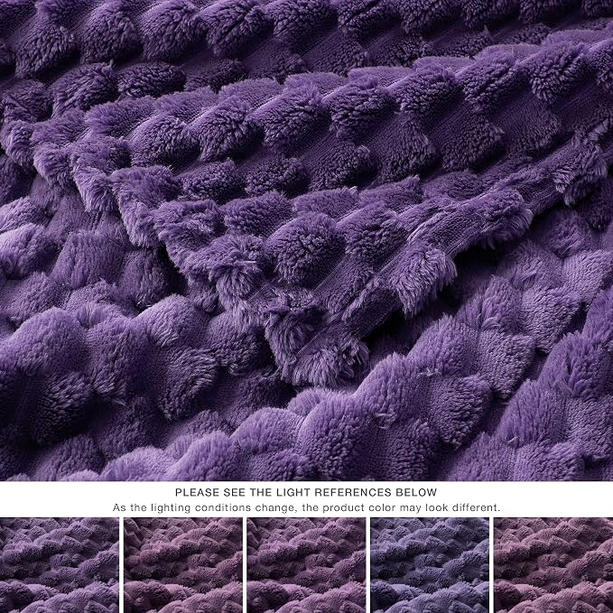 EXQ Home Fleece Blanket Twin Size for Couch or Bed - 3D Imitation Turtle Shell Jacquard Decorative Blankets - Cozy Soft Lightweight Fuzzy Flannel Blanket Suitable for All Seasons(60"×80",Purple)