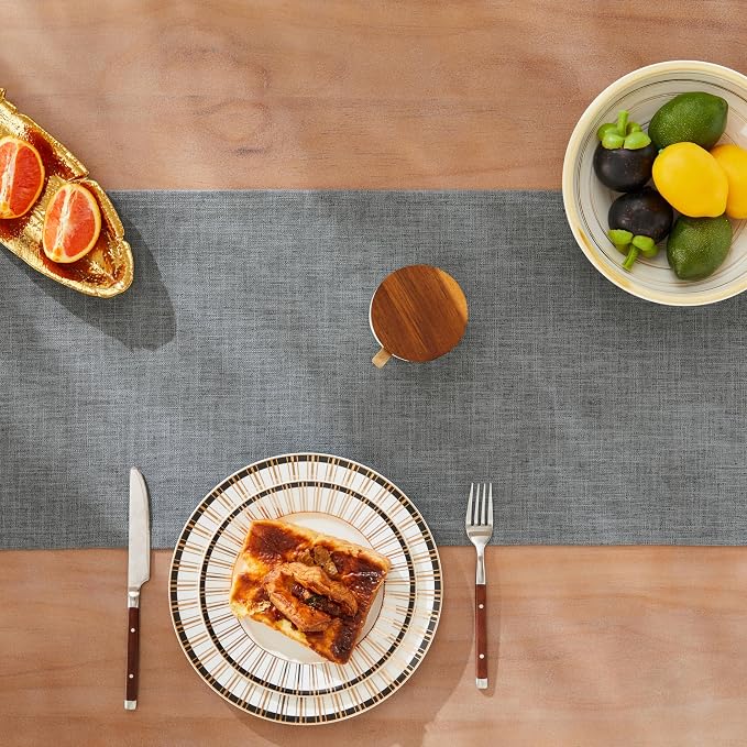 ZeeMart Rustic Cotton Linen Table Runner, 13x60 Inches Dark Grey | Farmhouse Style Linen Table Runners 60 Inches Long, Washable Kitchen Dining Table Decoration for Home Party Decor