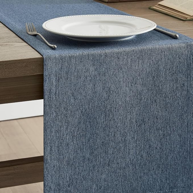 ZeeMart Basic Linen Style Table Runner, 14x48 Inch Navy Blue | Mitered Corner Design, Medium Weight Fabric, Rustic Farmhouse Style, Machine Washable Easy Care Everyday Table Scarf