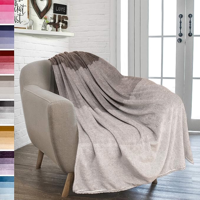 PAVILIA Taupe Ombre Fleece Throw Blanket for Couch Sofa Bed, 50x60