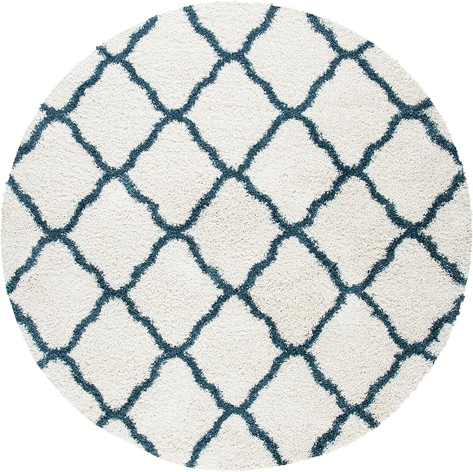 SAFAVIEH Hudson Shag Collection 7' Round Ivory / Slate Blue SGH283T Moroccan Trellis Non-Shedding Living Room Bedroom Dining Room Entryway Plush 2-inch Thick Area Rug