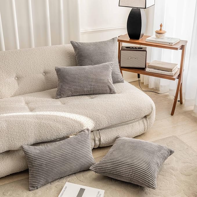 Home Brilliant 20 x 20 Pillow Covers Set of 2 Plush Corduroy Throw Pillow Covers Decorative for Couch Sofa Bed, 20x20 inch, Ash Grey