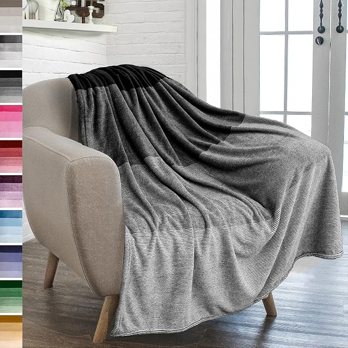 PAVILIA Black Ombre Fleece Throw Blanket for Couch Sofa Bed, 50x60