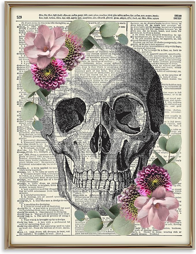 Anatomy with Eucalyptus and Butterflies, Vintage Dictionary Art Print, Floral Wall Art For Home Decor, Medical Art Print Poster, Wall Decor 8x10 Inches, Unframed (Skull (Eucalyptus Floral))