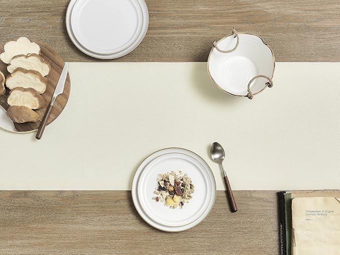 ZeeMart Basic Linen Style Table Runner, 14x90 Inch Ivory | Mitered Corner Design, Medium Weight Fabric, Rustic Farmhouse Style, Machine Washable Easy Care Everyday Table Scarf