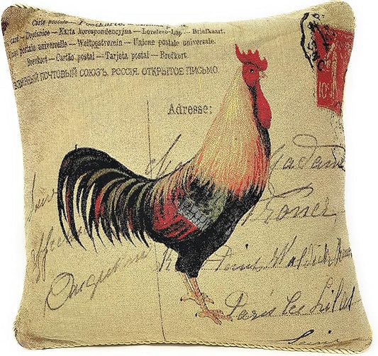 Tache 1 Piece 18 X 18 Square Postmarked with Love Vintage Farmhouse Colorful Handsome Rooster Sofa Couch Decorative Accent Cushion Throw Pillow Cover