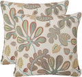 Mika Home Set of 2 Jacquard Tropical Leaf Pattern Throw Pillow Covers Decorative Pillowcase 20X20 Inches,Teal Cream